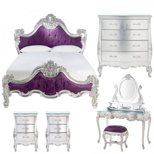 Rococo Bedroom Set, Purple & Silver