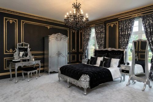 Hermes Baroque Bedroom Set, Black And Silver