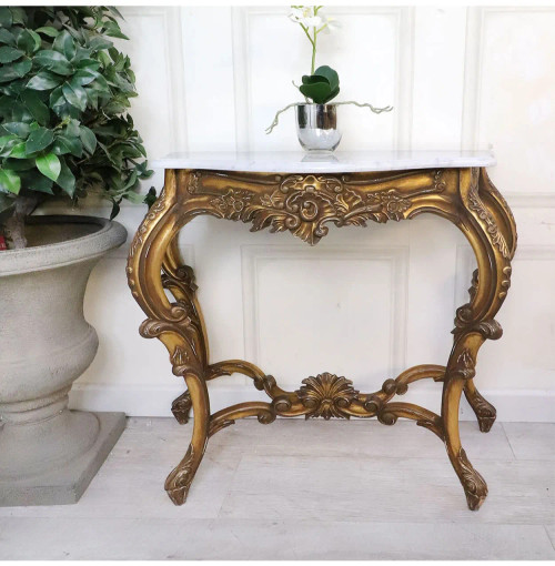 Versailles Small Console Table with Marble Top