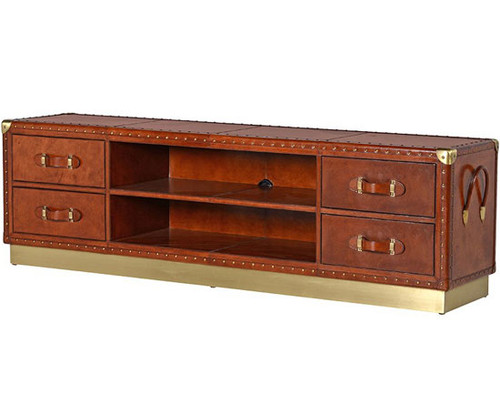 Leather Trunk TV Stand With Gold Details 74"