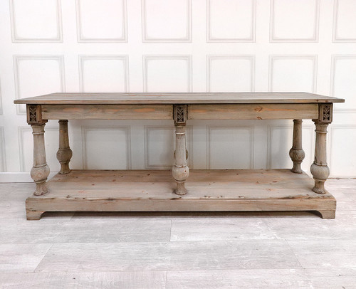 French Reclaimed Long Hall Table with Drawers