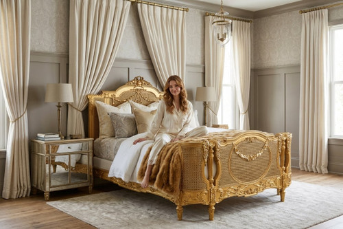 French Louis XV Rattan bed Gold Leaf