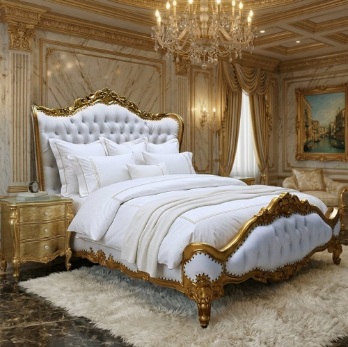 Rococo Bedroom Set, Gold and White