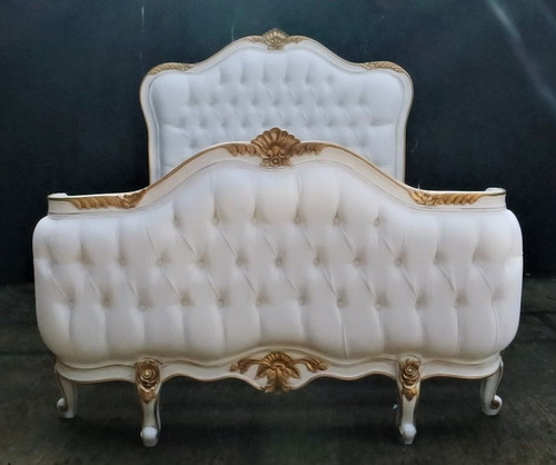 French Tufted Bed White and Gold