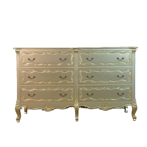 Provincial Luxury Carved Chest of Drawers, Distressed Champagne
