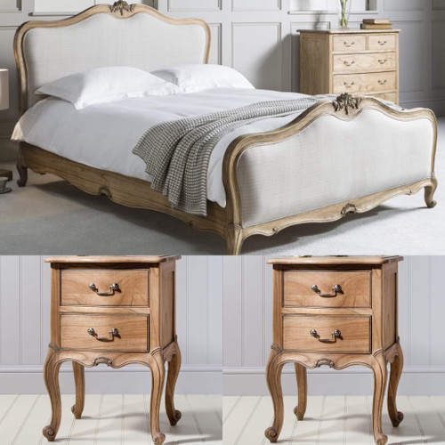 French Weathered Upholstered Bedroom set, 3 Piece