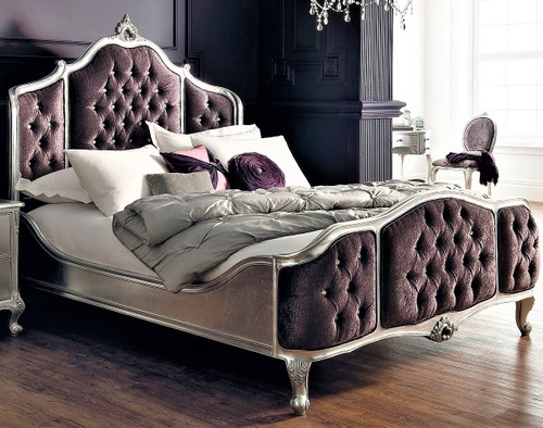 French Sleigh bed upholstered with crystal buttons