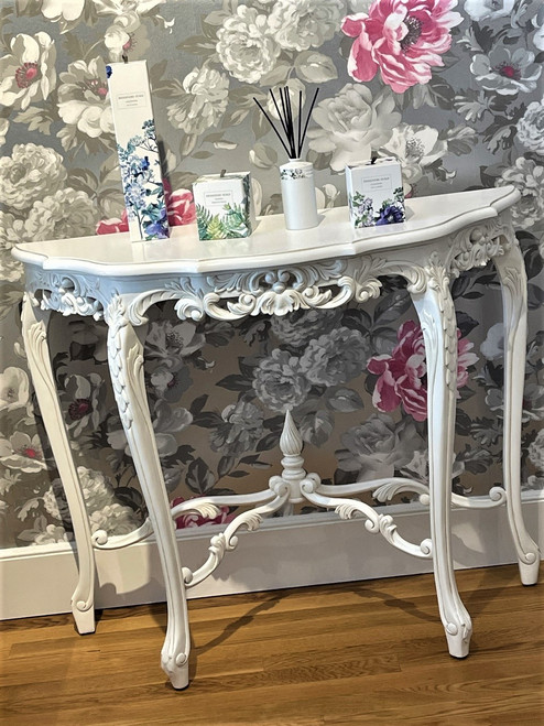 Shabby Chic Console Table, Satin Distressed White