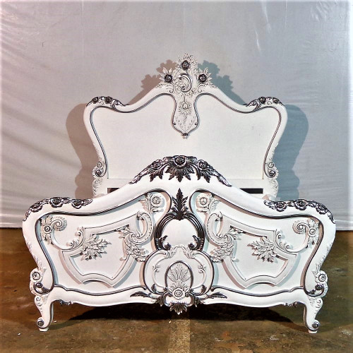 Champagne Rococo Bedroom Set, White and Silver