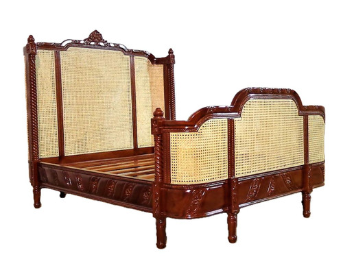 Chateau Rattan Bed, Mahogany and Natural Cane