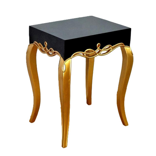 Modern Scroll Bedside Table, Black and Gold