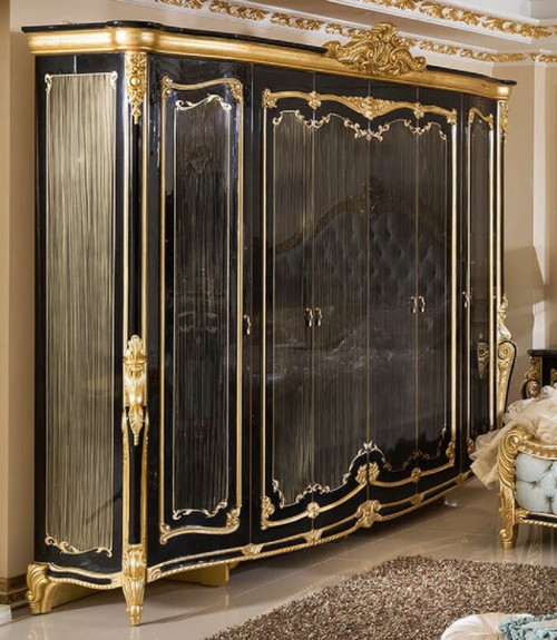 Luxury Baroque Armoire, Black and Gold Luxury Baroque Armoire, Black and Gold