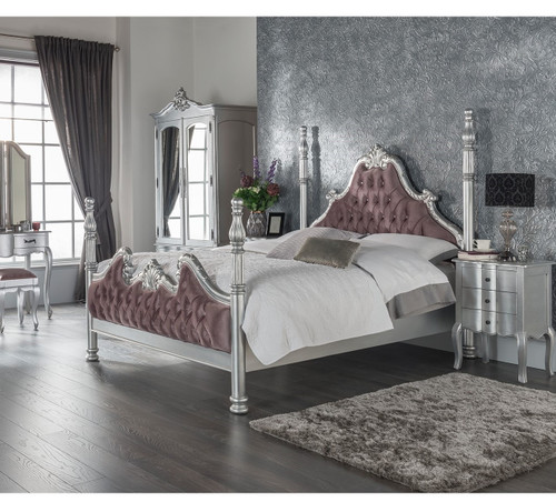 Céline Four Poster Bedroom Set, Silver