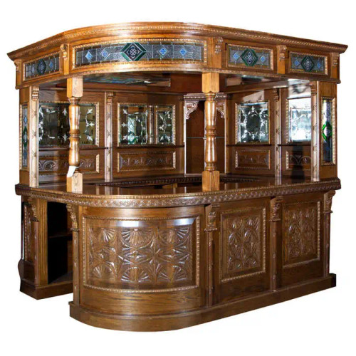 VINTAGEENGLISH CORNER PUB BAR FOR HOME WALNUT WITH STAINED GLASS