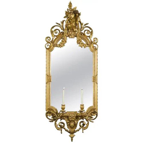 Antique Giltwood Louis XV Style Cherub Mirror