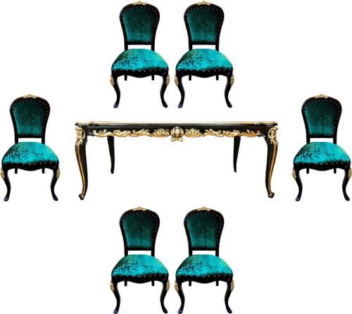 PARIS BAROQUE DINING SET, UPHOLSTERED BLACK AND EMERALD GREEN