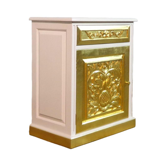 GOTHIC BEDSIDE WHITE AND GOLD WITH BROWN GLAZE