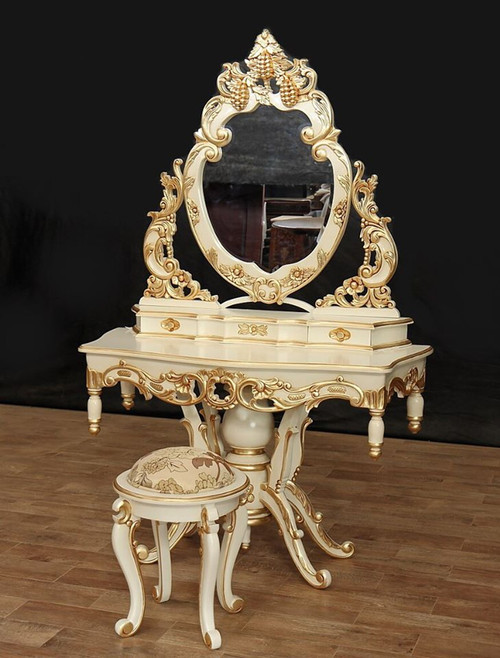 MARGOT VANITY TABLE SET, CREAM AND GOLD