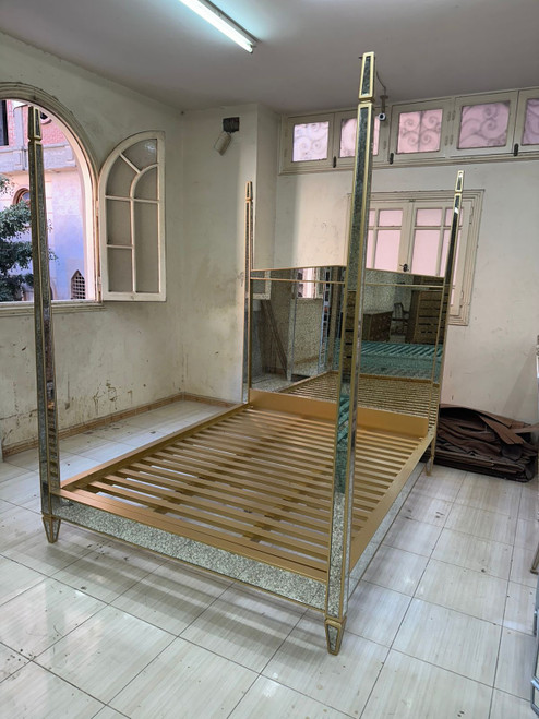 Venetian Mirrored Bed, Gold and Antique