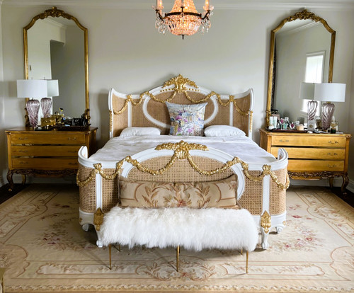 LOUIS XVI SWAG ROSES RATTAN BEDROOM SET
