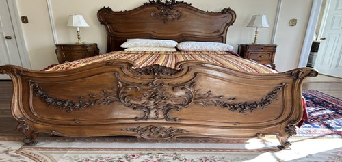 ALASKAN KING LOUIS XV WALNUT WOOD BEDROOM SET
