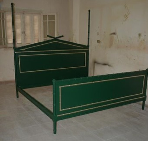 Bamboo Style Bed With 2 Posts Green and Gold