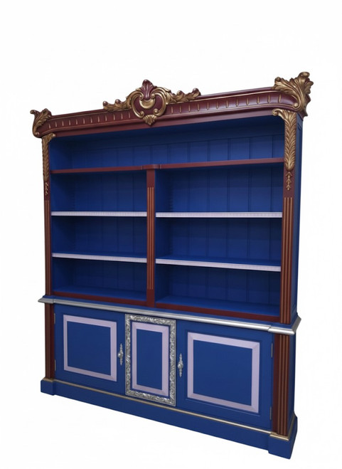CHATEAU DE VERSAILLES BAROQUE WIDE BOOKCASE BURGUNDY BLUE AND GOLD