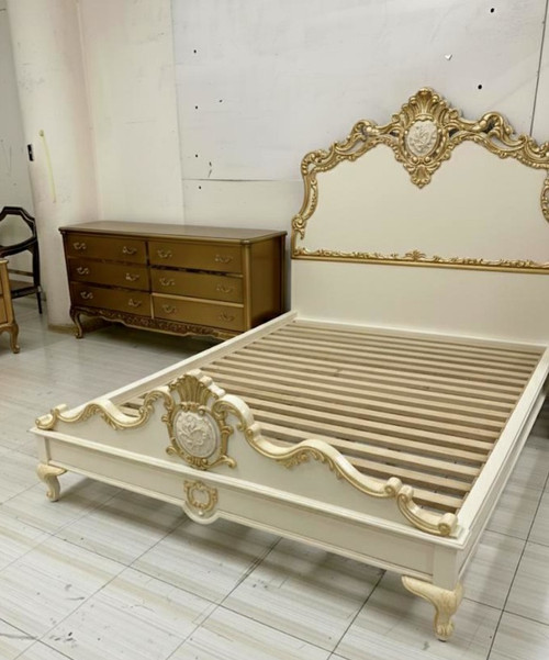 LYON BAROQUE STYLE BED FRAME II CREAM AND GOLD