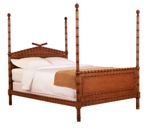 FOUR POSTER BED, BAMBOO STYLE RED MAHOGANY