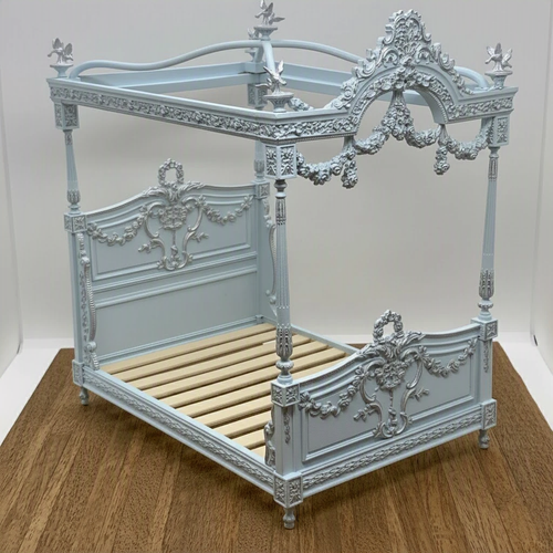 CHATEAU DE VERSAILLES ROYAL CANOPY BED BLUE AND SILVER