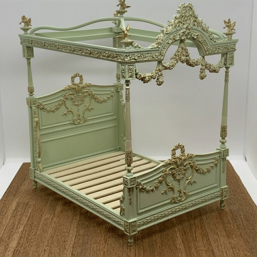 LIGHT GREEN AND GOLD CANOPY BED