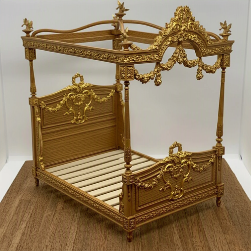 CHATEAU DE VERSAILLES ROYAL CANOPY BED OAK AND GOLD