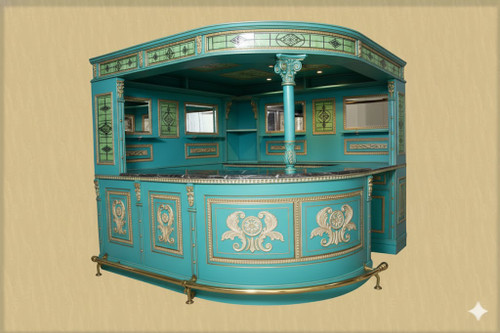 TURQUOISE LIGHT GREEN AND GOLD PUB BAR