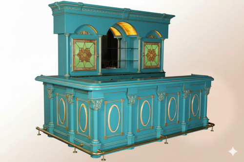 The Regal Victorian Home Bar with Marble Top Turquoise and Gold