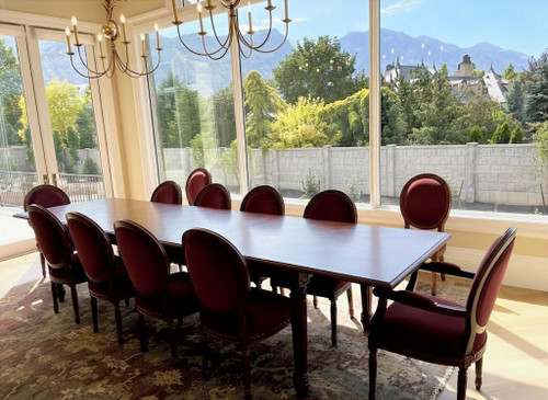 LARGE FRENCH 13-PIECE DINING SET MAHOGANY FINISH