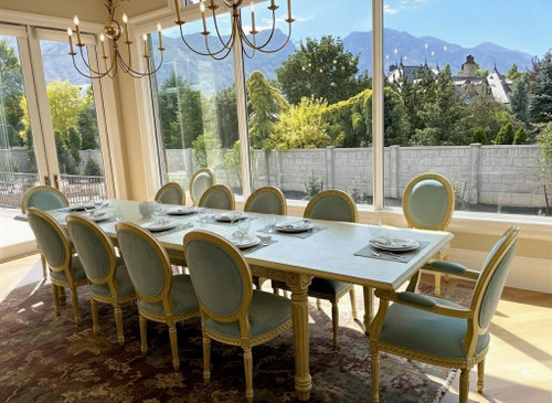 Marie Antoinette French Chateau Dining Set, Light Turquoise and Gold