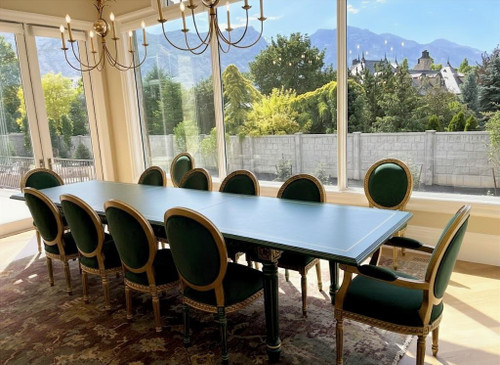 Marie Antoinette French Chateau Dining Set, Dark Green and Gold