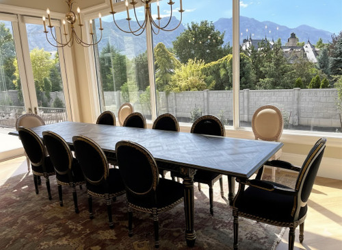 FRENCH CHATEAU EXTENDED TABLE WITH LEAVES LOUIS XVI DINING SET 13-PIECE