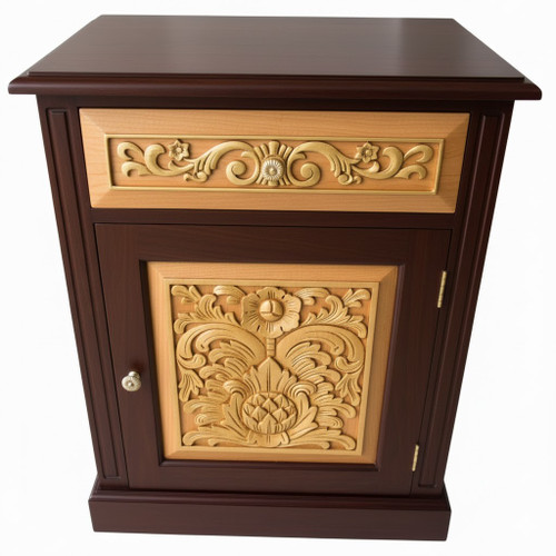 GOTHIC BEDSIDE MAHOGANY AND BEECH VENEERS AND GOLD