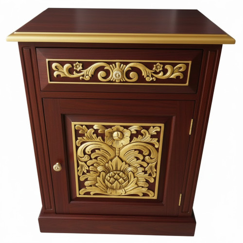 GOTHIC BEDSIDE MAHOGANY VENEER AND GOLD