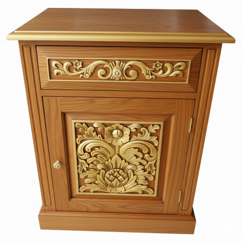 GOTHIC BEDSIDE OAK WOOD AND GOLD