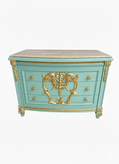 AQUA MARINE AND GOLD CHEST OF DRAWERS