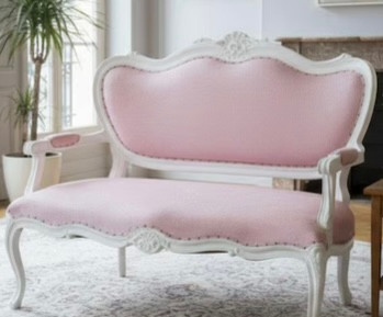 French Country Pink Velvet Louis XV Loveseat