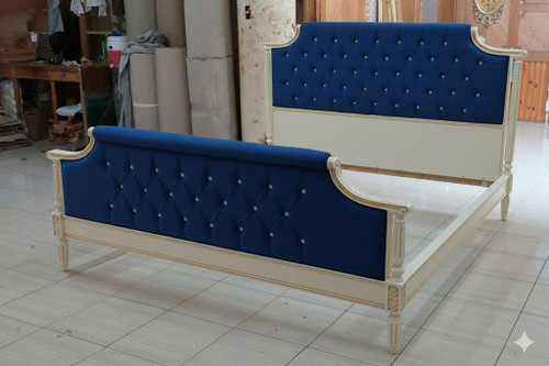 BLUE AND CREAM FRENCH TUFTED BED FRAME
