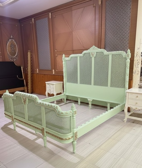 Sophia Rattan Bedroom Set, Light Green and Gold