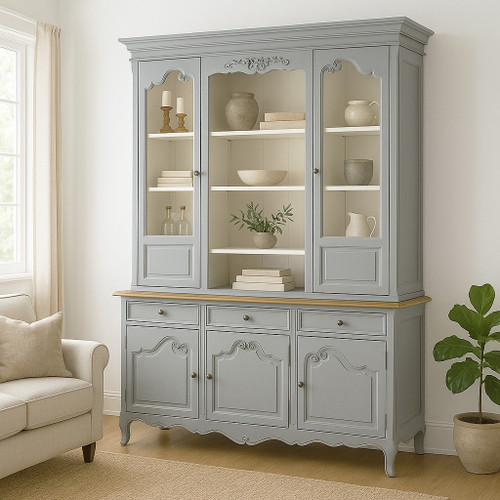 LIGHT GREY FRENCH DISPLAY CABINET