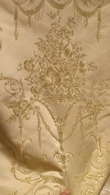 Versailles Neoclassical Floral Urn & Swag Brocade Satin fabric Gold