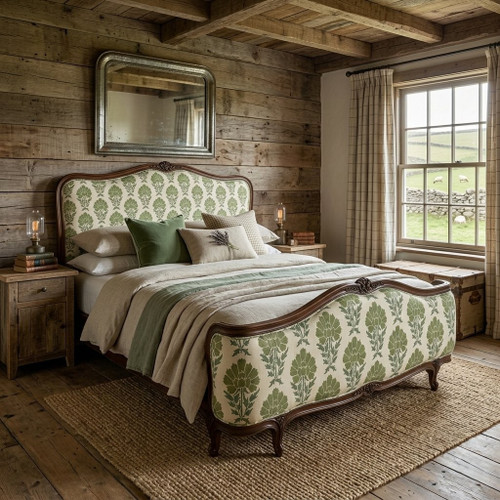 LOUIS XV CORBEILLE BED OLIVE & WALNUT