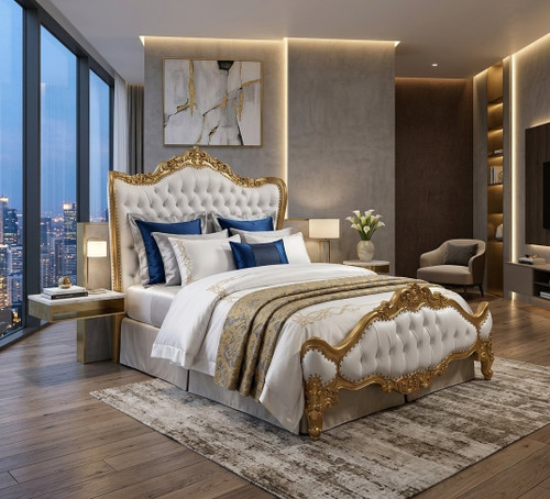 Rococo Bed-Gold and White
