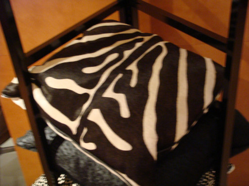 Leather Throw Pillow, Zebra Print, Color Brown & White 22 x 22